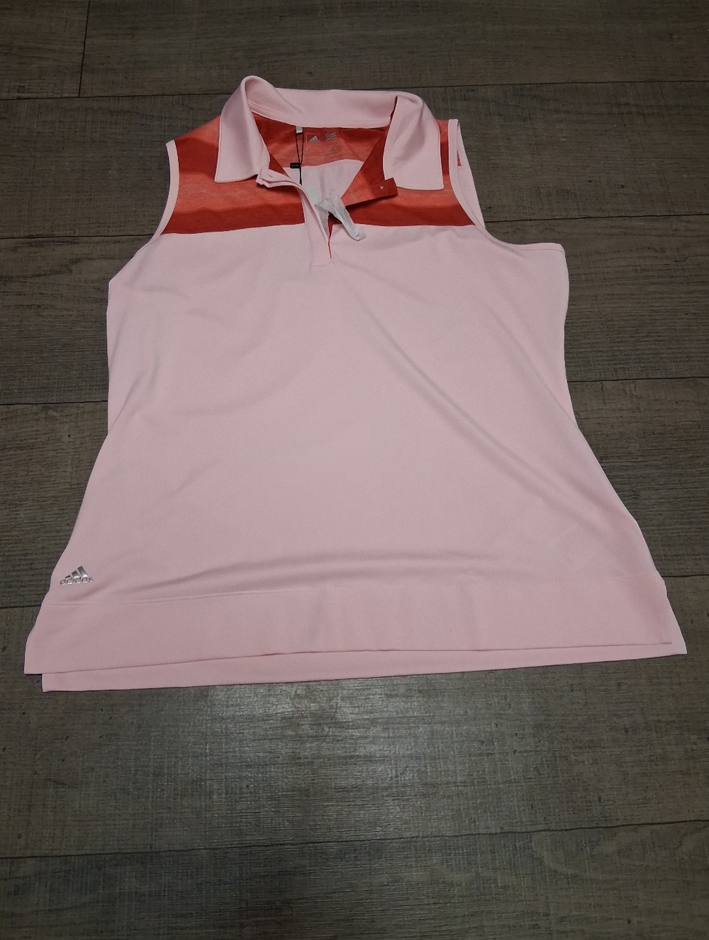 Adidas Women’s Pink Sleeveless Polo Top with Red Stripe